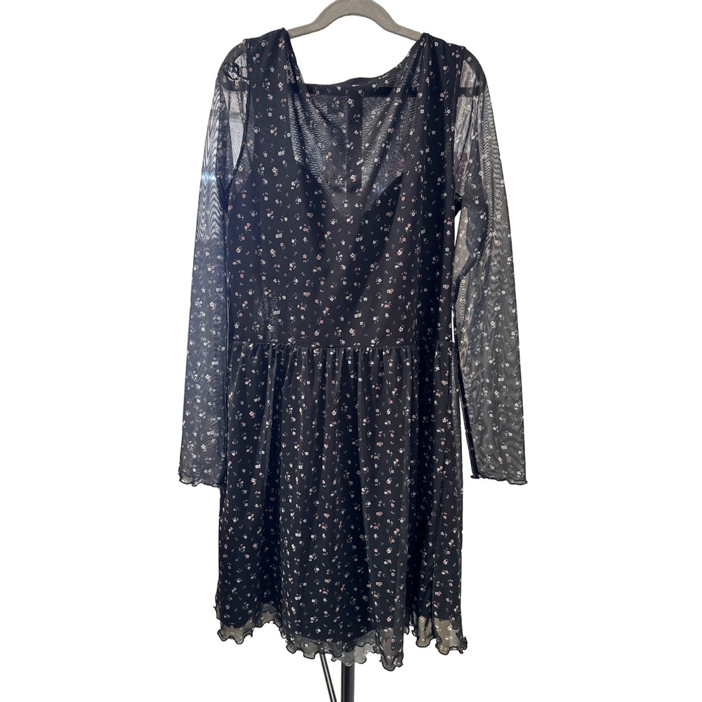 Divided H&M Black Sheer Floral Mesh Dress Coquette Fairycore Y2K Soft Babydoll M
